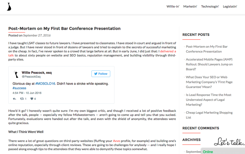 Notice the menu at the top, the sidebar, and the live chat plugins.